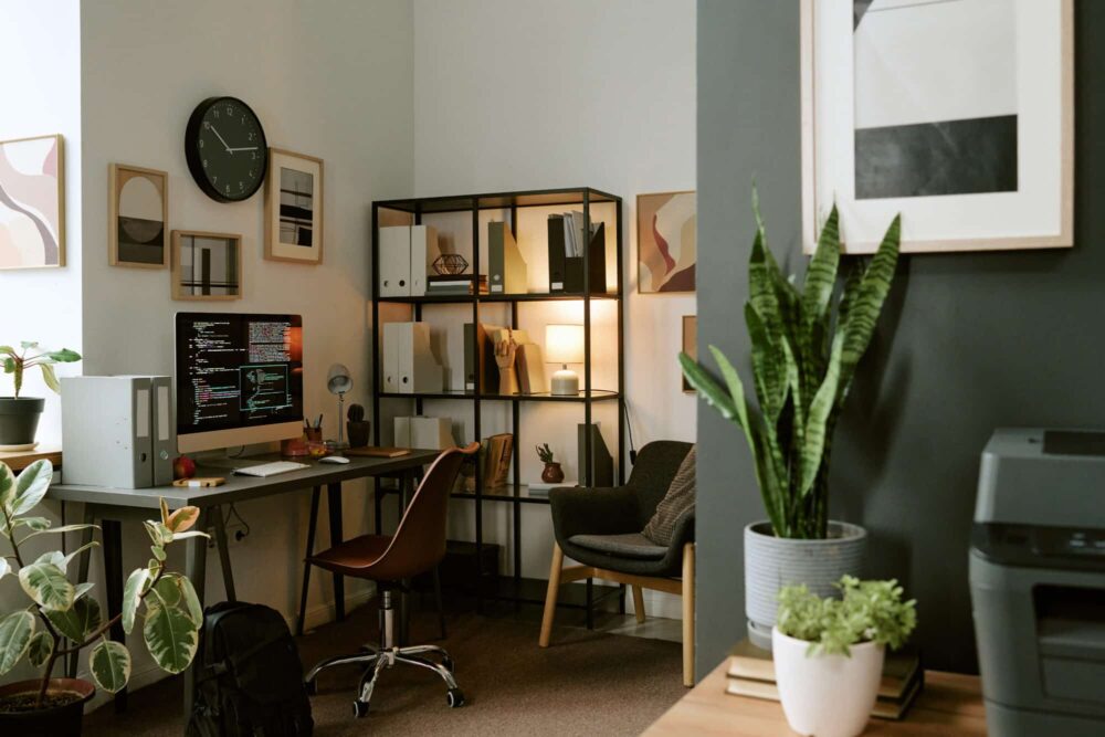 Modern Home Office Workspace Featuring Computer Monitor